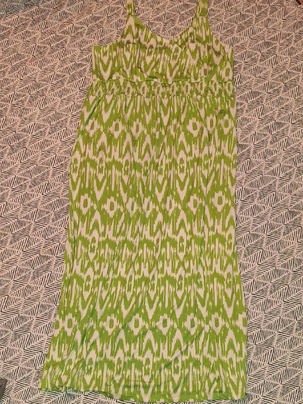 Avenue Green and White Ikat Maxi Dress